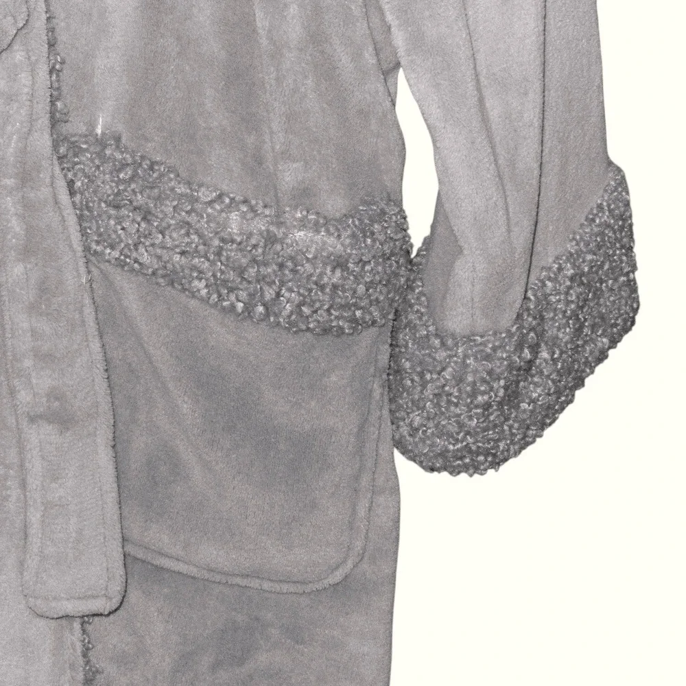 Pottery Barn Faux Fur Trim Gray Fleece‎ Ultra Plush Robe Womens Large 1270161